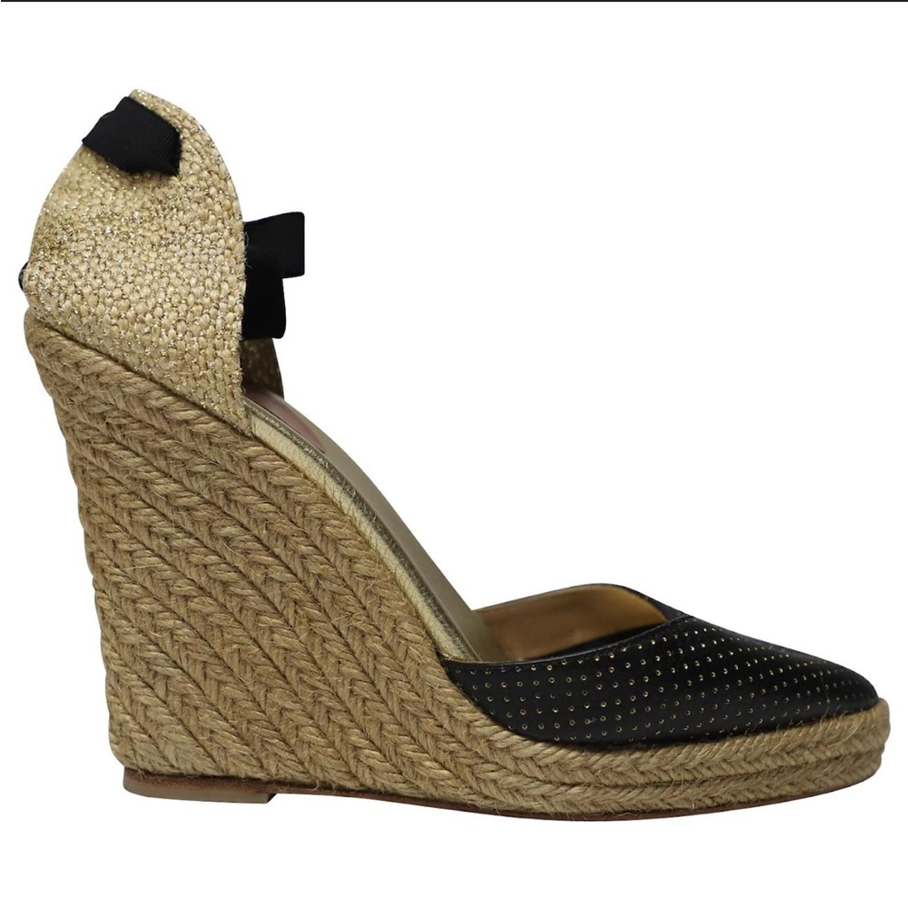 Christian Louboutin Vivi 120 Espadrilles Wedges Black Calf Leather EU 40 US 10